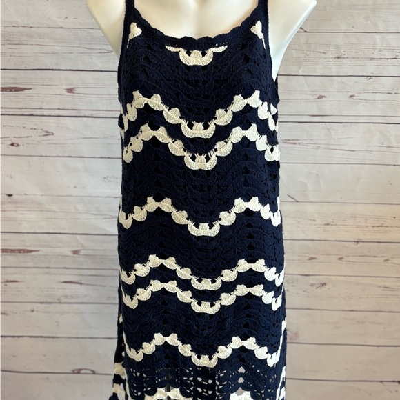 House of Harlow Dress 1960 Size Small Blue Ivory Chevron Crochet Sleeveless NWT - Picture 1 of 9